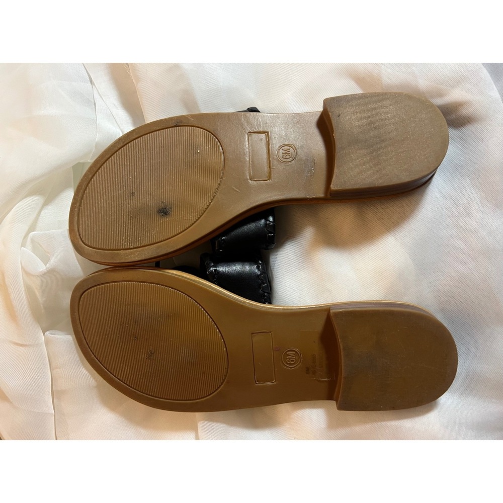 Womens Sunsets Sweet Tea Sandals 6 Preppy Whipstitch Medallion Black Thong Flat - Picture 5 of 5